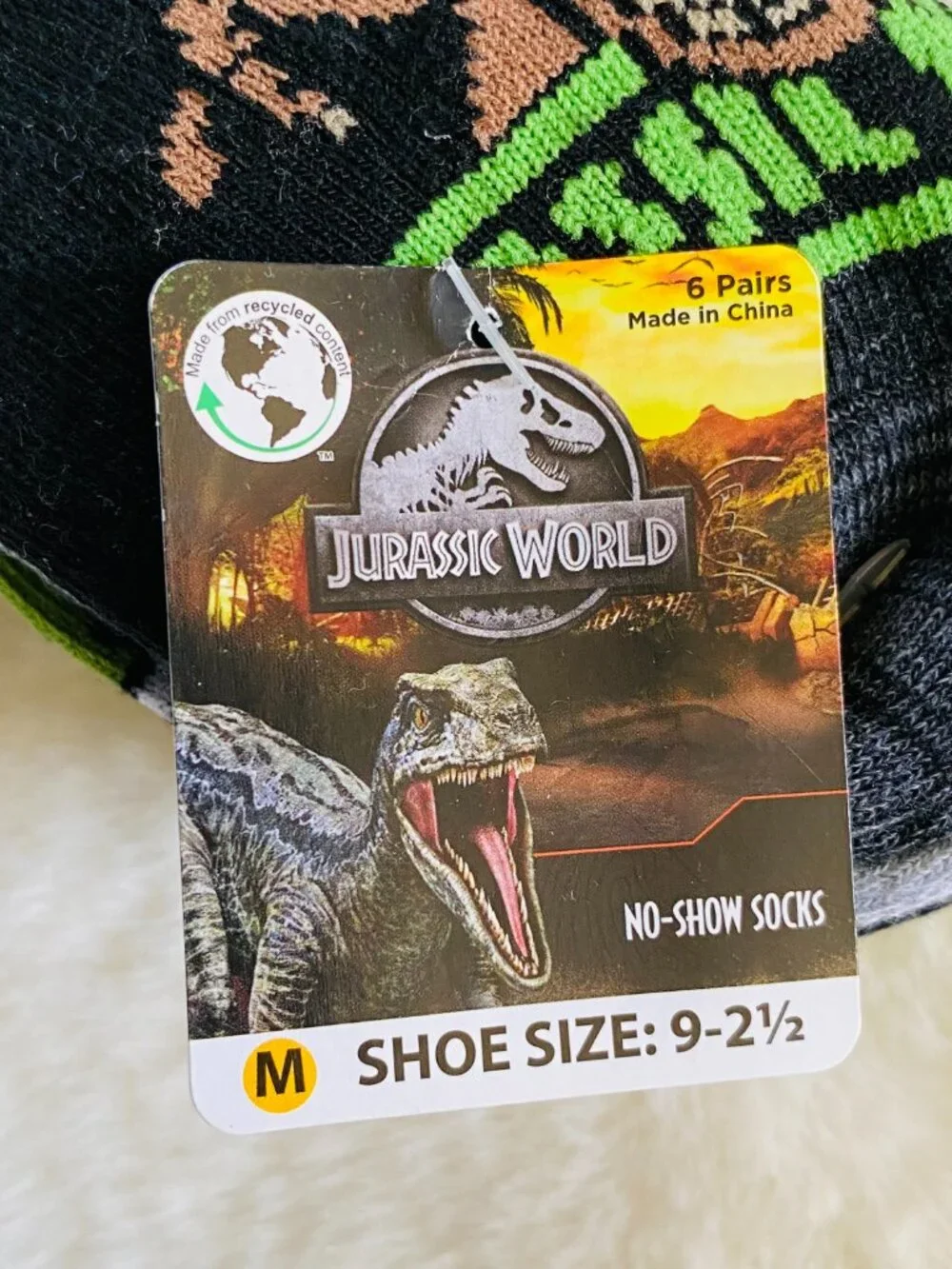 Jurassic World Boy's Socks 6-pack Show Size 9-2.5 No-Show Socks NEW Dinosaurs